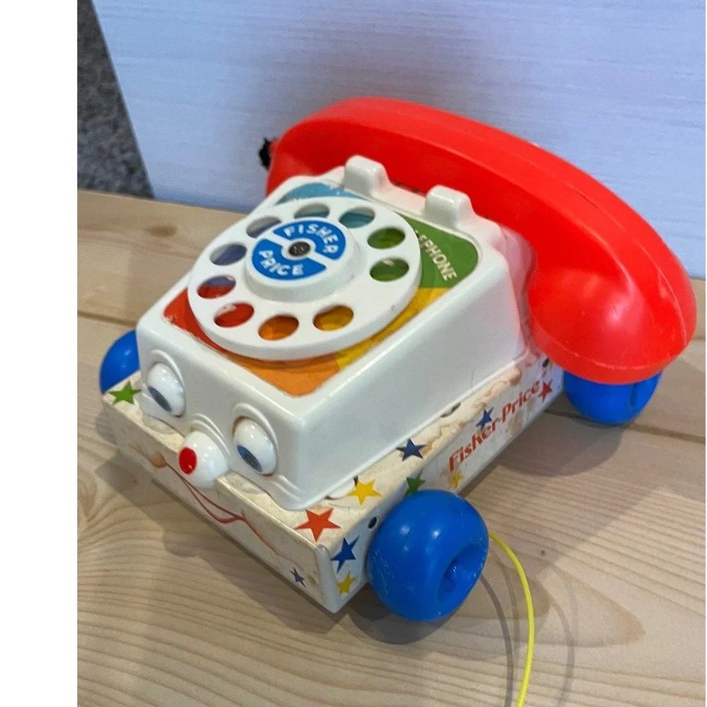 Vintage Fisher Price Chatter phone 747 Pull‎ Toy 1985 Rotary Dial Rolling Eyes